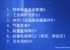 特种设备A、工业锅炉G1、起重机指挥Q1、Q2、叉车司机N1